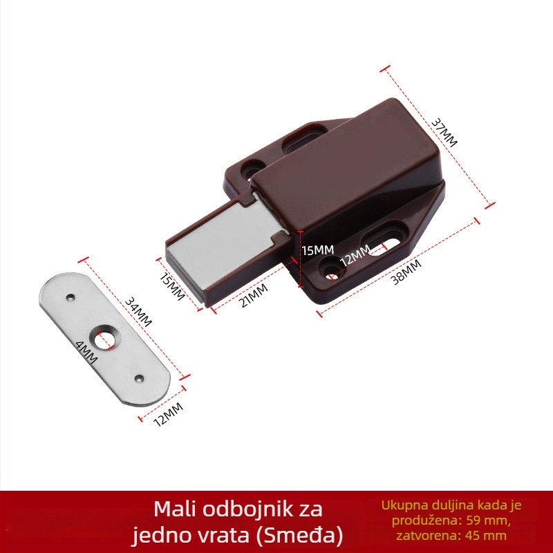 Magnetski zaustavljač vrata ormara - skrivena ugradnja, pritisni tip, Nylon Rebounder model, ABS plast