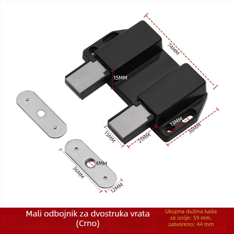 Magnetski zaustavljač vrata ormara - skrivena ugradnja, pritisni tip, Nylon Rebounder model, ABS plast