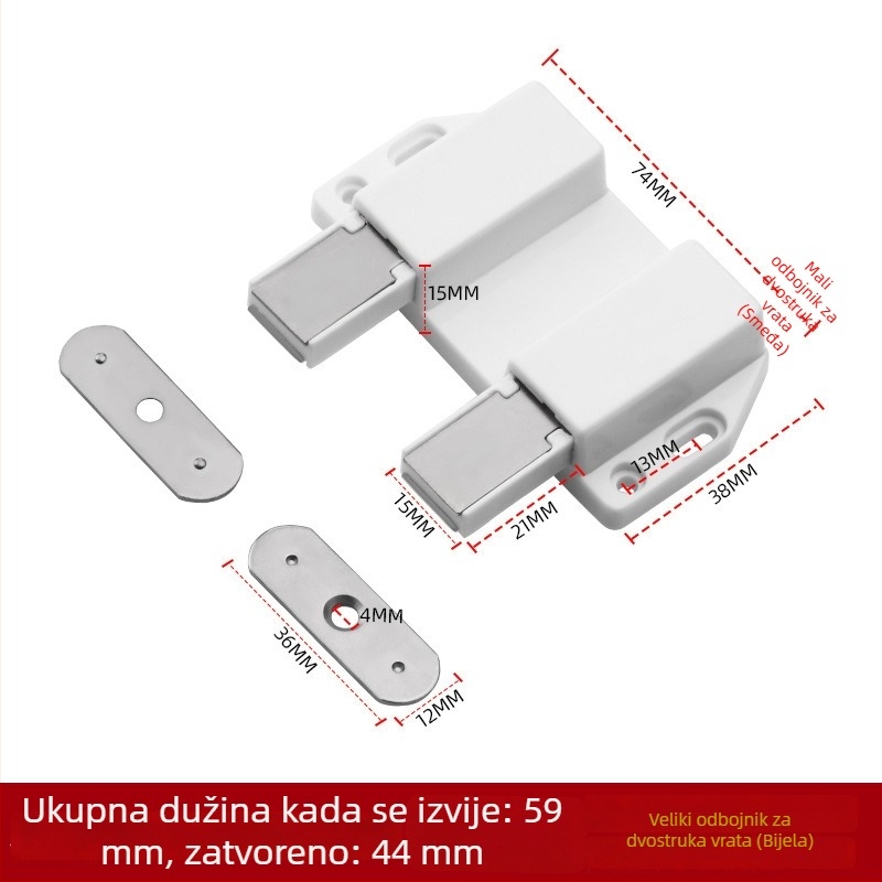 Magnetski zaustavljač vrata ormara - skrivena ugradnja, pritisni tip, Nylon Rebounder model, ABS plast