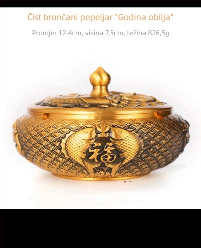 Popolnjak od mesinga s poklopcem, protiv raspršivanja pepela, s prostorom za pohranu, klasični luksuzni stil (Dejie)