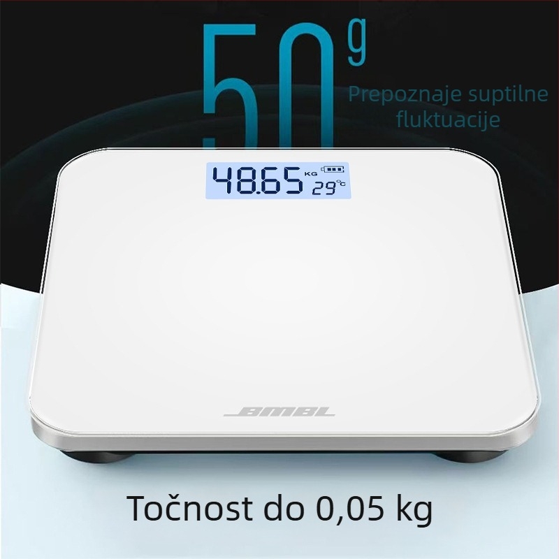 Vaga za tjelesnu masu mjerenje udjela masnoće, model S002, ploča od kaljenog stakla, kvadratnog oblika, napajanje baterijom, japanski stil, jednostavno, lagani luksuz