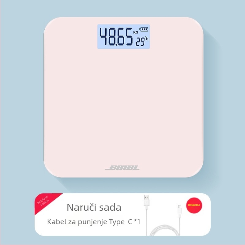 Vaga za tjelesnu masu mjerenje udjela masnoće, model S002, ploča od kaljenog stakla, kvadratnog oblika, napajanje baterijom, japanski stil, jednostavno, lagani luksuz