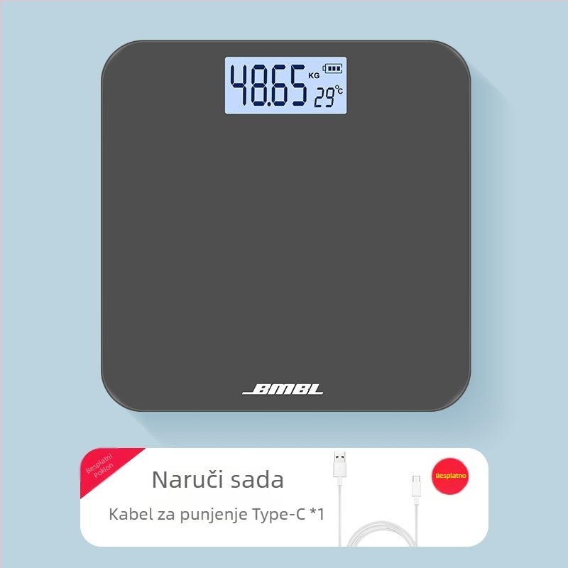 Vaga za tjelesnu masu mjerenje udjela masnoće, model S002, ploča od kaljenog stakla, kvadratnog oblika, napajanje baterijom, japanski stil, jednostavno, lagani luksuz