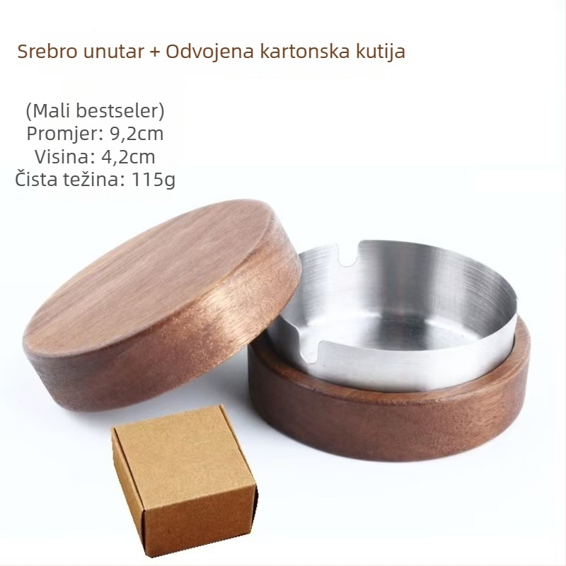 Pepelnjak s poklopcem, od nehrđajućeg čelika i masivnog drveta, vintage nordijski stil, prilagođeni logotip