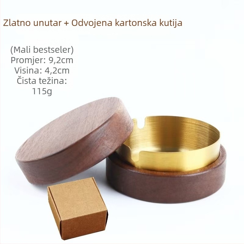 Pepelnjak s poklopcem, od nehrđajućeg čelika i masivnog drveta, vintage nordijski stil, prilagođeni logotip
