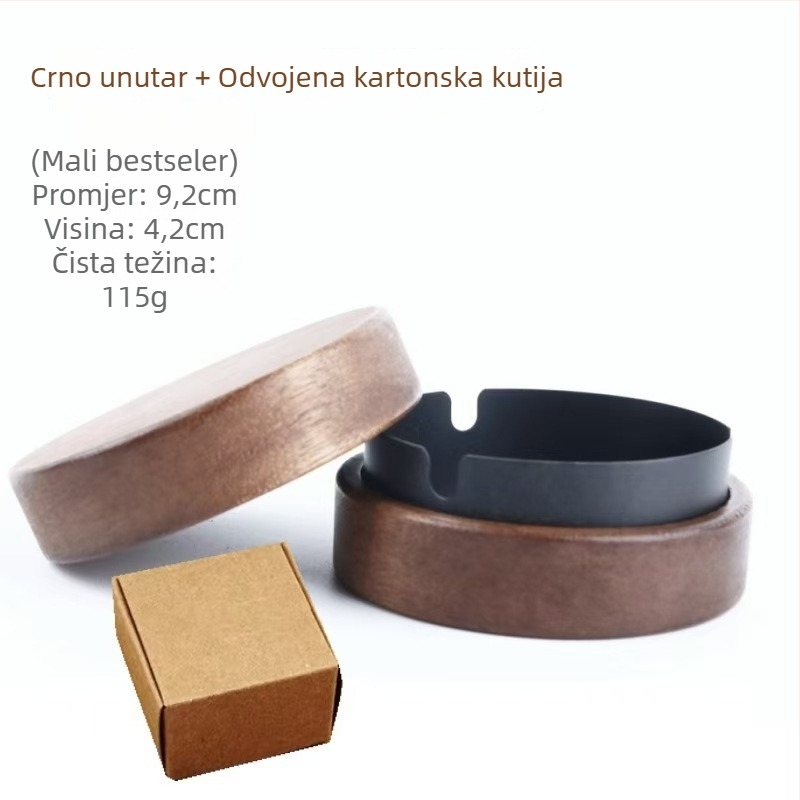 Pepelnjak s poklopcem, od nehrđajućeg čelika i masivnog drveta, vintage nordijski stil, prilagođeni logotip