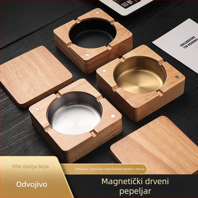 Pepeljara od masivnog drveta — minimalistički stil, tiskano logo, mogućnost prilagodbe, pogodna za poslovne poklone
