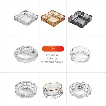 Stakleni pepelnjak, minimalistički dizajn, tiskano logo, obrada i prilagodba, kutija od 48 komada