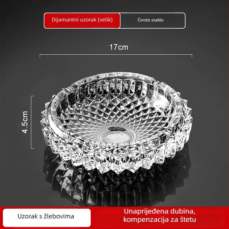 Stakleni pepelnjak, minimalistički dizajn, tiskano logo, obrada i prilagodba, kutija od 48 komada