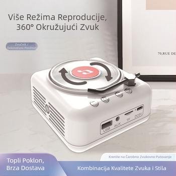 Retro vinil CD player Bluetooth zvučnik s ugrađenom baterijom • Bluetooth 5.0 • Ugrađena baterija 1000–1200 mAh • Izlazna snaga 3W • Raspon frekvencija 100 Hz–20 kHz • SNR ≥75 dB