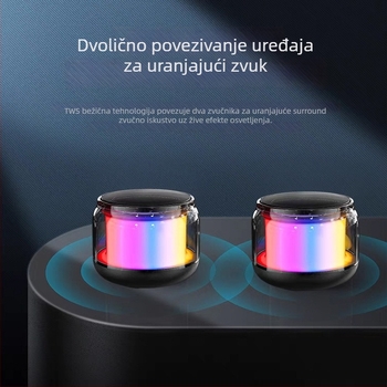 S100 mini Bluetooth zvučnik s RGB osvjetljenjem, Bluetooth 5.0, 100 Hz–20 kHz, 3W, SNR ≥70 dB, ugrađena baterija