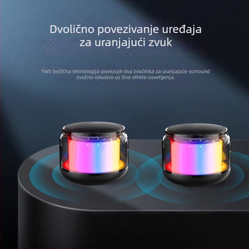 S100 mini Bluetooth zvučnik s RGB osvjetljenjem, Bluetooth 5.0, 100 Hz–20 kHz, 3W, SNR ≥70 dB, ugrađena baterija