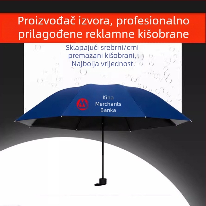 Reklamni trodijelni sklopivi kišobran s 8 rebara, 190T tkanina, ručno otvaranje, LOGO otisak, UPF > 50