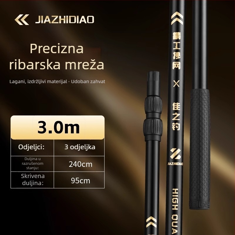 Set štapova za mrežu za lov s glavom mreže, od nehrđajućeg čelika, teleskopska šipka, promjer oka mreže 40 cm, usko mrežno