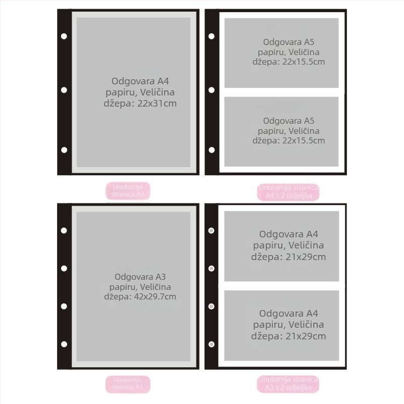 Knjiga za stranice certifikata s 3- i 4-rupe; materijal PP/CPP/OPP; otisak logotipa; prilagodba i licencirana privatna marka.