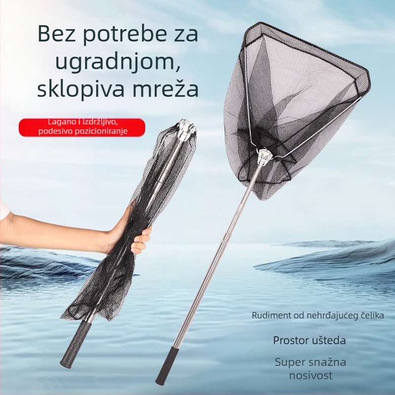 Sklopiva teleskopna trokutna mreža za ribolov od nehrđajućeg čelika, nosivost 4 kg