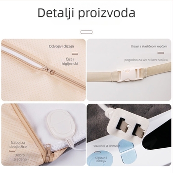 Električna grijana podloga za sjedenje s integriranim naslonom i grijanjem struka, USB napajanje, gornji dio od prave kože, debeli grijaći sloj