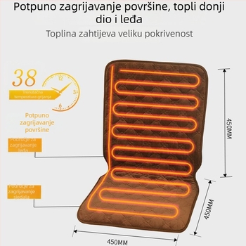 Električna grijana podloga za sjedenje s integriranim naslonom i grijanjem struka, USB napajanje, gornji dio od prave kože, debeli grijaći sloj