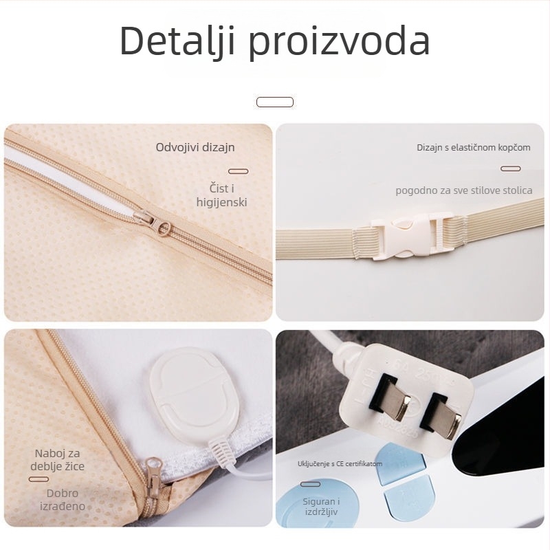 Električna grijana podloga za sjedenje s integriranim naslonom i grijanjem struka, USB napajanje, gornji dio od prave kože, debeli grijaći sloj