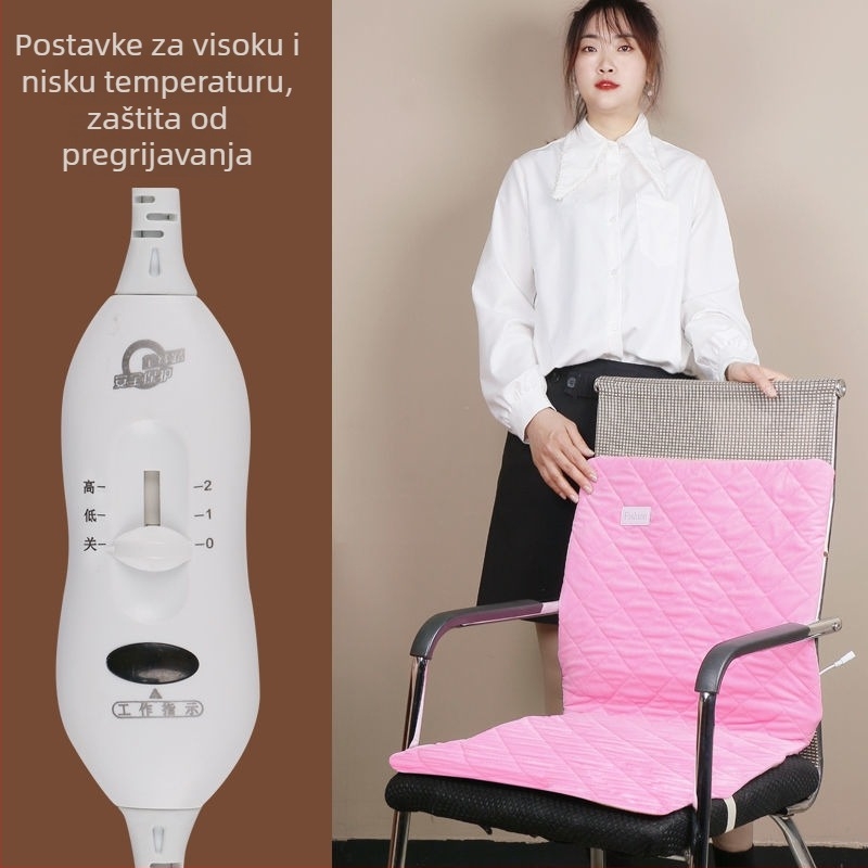 Električna grijana podloga za sjedenje s integriranim naslonom i grijanjem struka, USB napajanje, gornji dio od prave kože, debeli grijaći sloj
