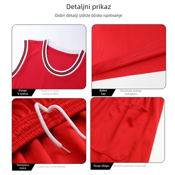 Košarkaški set dresova, bez rukava, okrugli ovratnik, brzo se suši, 95% poliester, standardni kroj