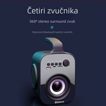 Shinco L1A Bežični Bluetooth zvučnik — karaoke, AirPlay podrška, frekvencijski raspon 40 Hz–20 kHz, SNR ≥100 dB, IPX4, ugrađena baterija 1200–2000 mAh, kućište od aluminijske legure, snaga 1 W