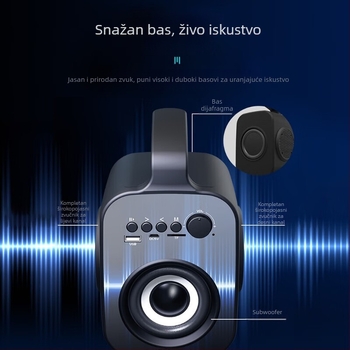 Shinco L1A Bežični Bluetooth zvučnik — karaoke, AirPlay podrška, frekvencijski raspon 40 Hz–20 kHz, SNR ≥100 dB, IPX4, ugrađena baterija 1200–2000 mAh, kućište od aluminijske legure, snaga 1 W