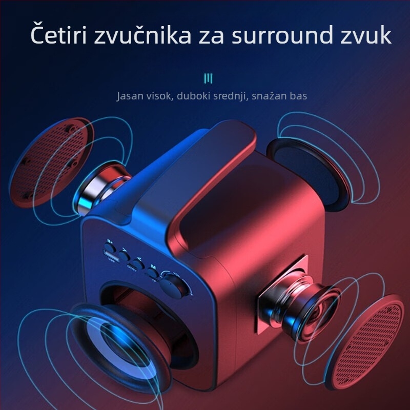 Shinco L1A Bežični Bluetooth zvučnik — karaoke, AirPlay podrška, frekvencijski raspon 40 Hz–20 kHz, SNR ≥100 dB, IPX4, ugrađena baterija 1200–2000 mAh, kućište od aluminijske legure, snaga 1 W
