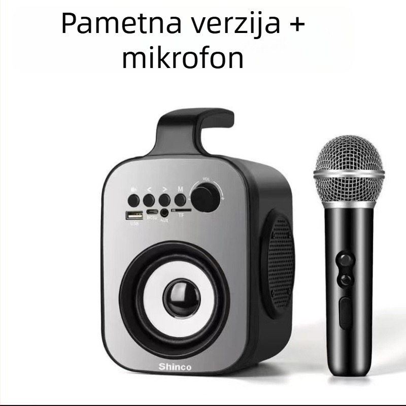 Shinco L1A Bežični Bluetooth zvučnik — karaoke, AirPlay podrška, frekvencijski raspon 40 Hz–20 kHz, SNR ≥100 dB, IPX4, ugrađena baterija 1200–2000 mAh, kućište od aluminijske legure, snaga 1 W