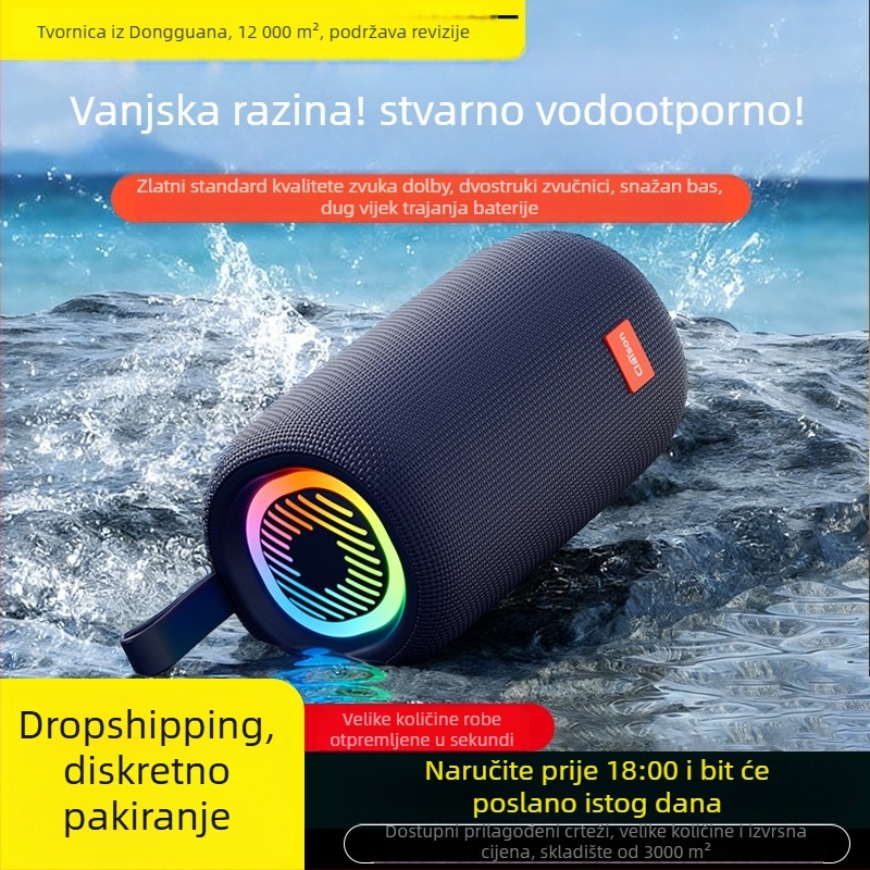Prijenosni vanjski Bluetooth zvučnik s subwooferom – IPX4, Bluetooth 5.0, dva zvučnika, 20Hz–20kHz, baterija 2000–4000 mAh