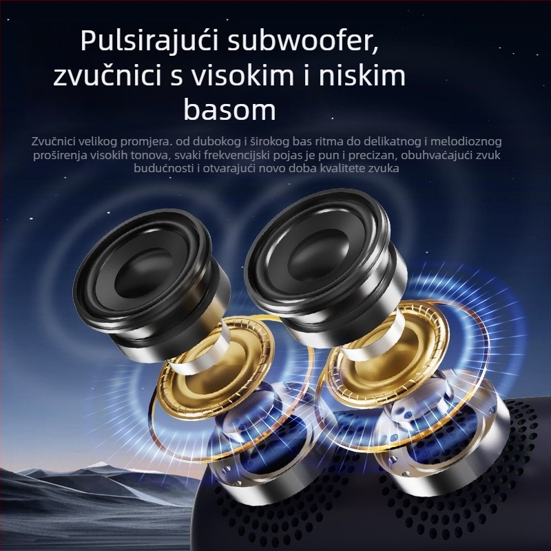 Prijenosni vanjski Bluetooth zvučnik s subwooferom – IPX4, Bluetooth 5.0, dva zvučnika, 20Hz–20kHz, baterija 2000–4000 mAh