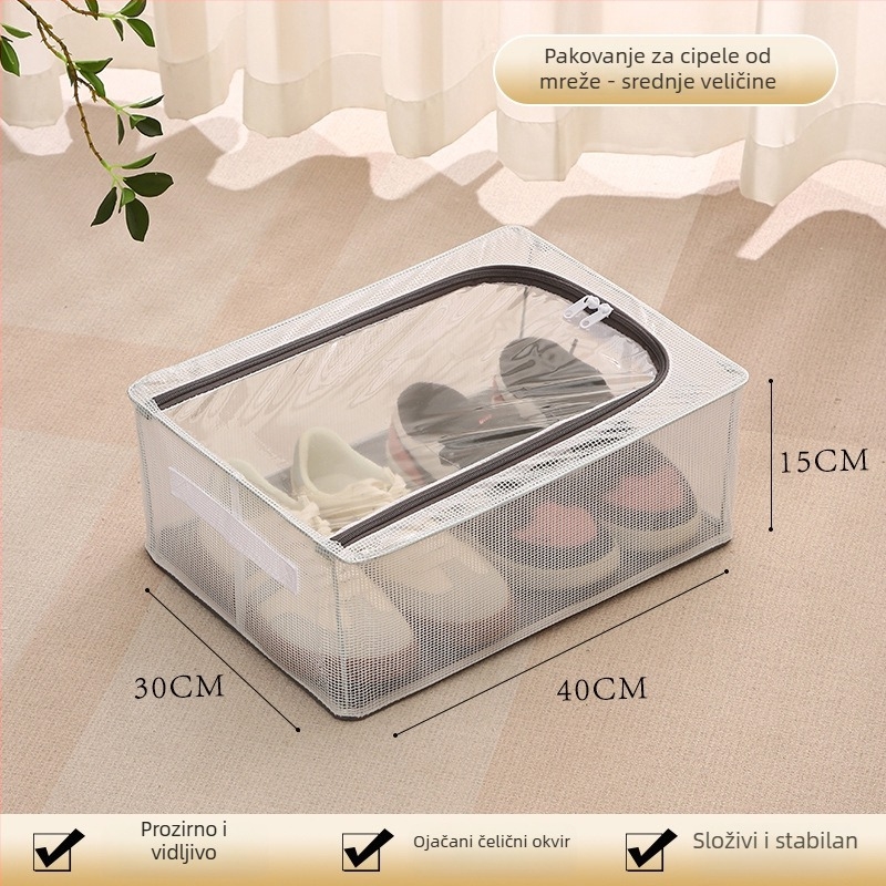 Prozirna kutija za pohranu cipela, Velika kapaciteta, Sklopiva, Spremnik ispod kreveta, PVC mrežni materijal, 10-20L