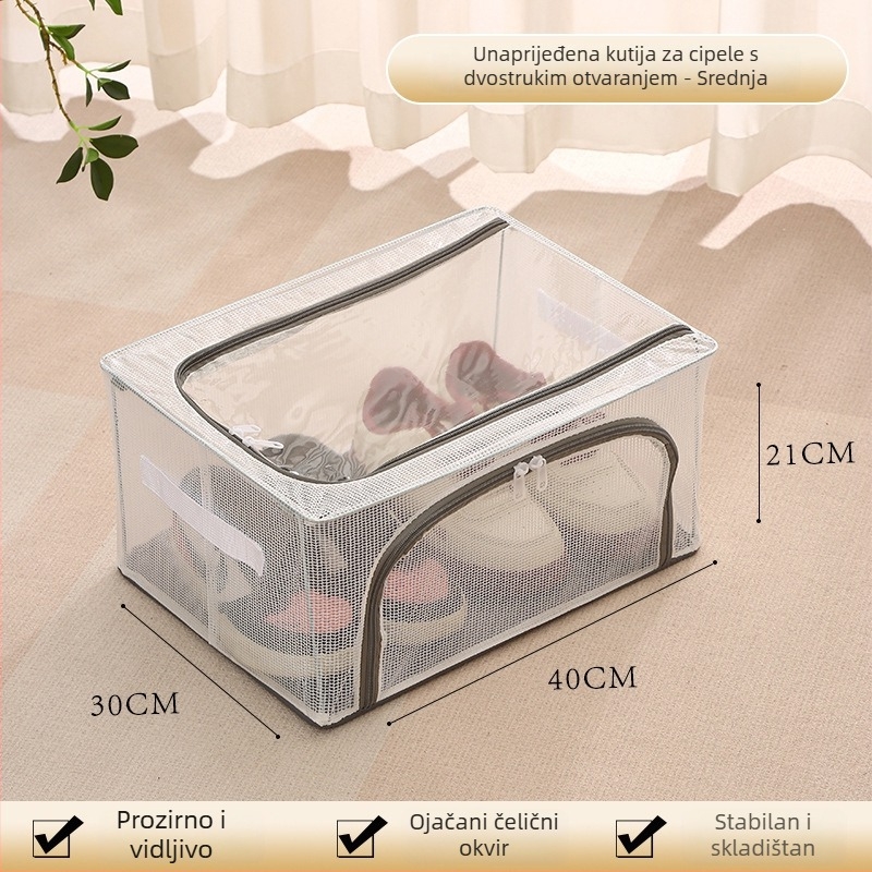 Prozirna kutija za pohranu cipela, Velika kapaciteta, Sklopiva, Spremnik ispod kreveta, PVC mrežni materijal, 10-20L