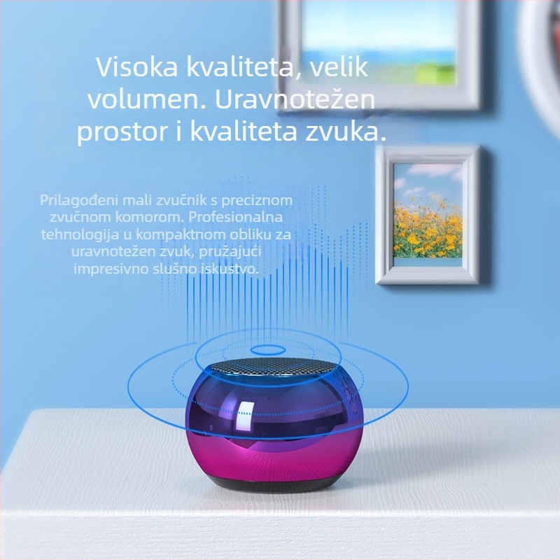 Mini Bluetooth zvučnik s 4 zvučnika, frekvencijski raspon 100 Hz–20 kHz, domet 10 m, ugrađena baterija 300–500 mAh, metalno kućište