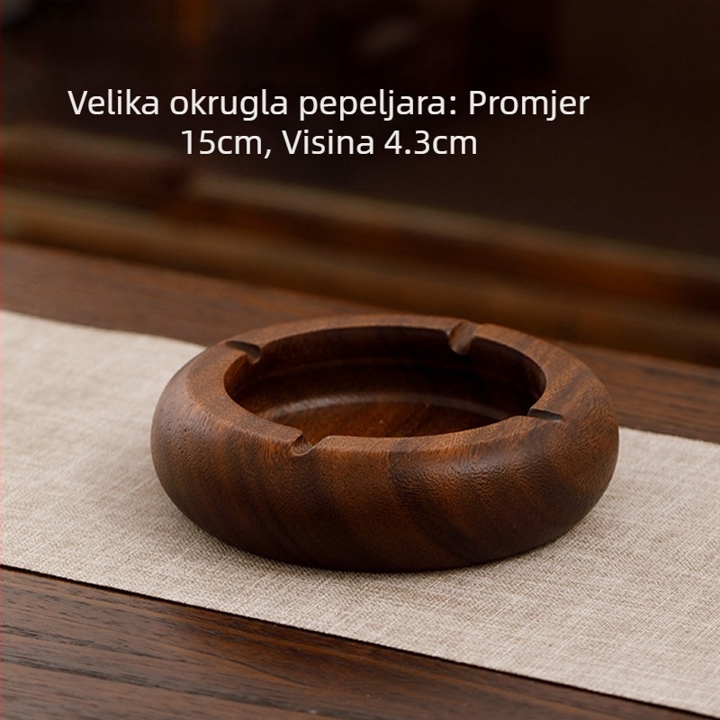 Masivno drveni okrugli pepeljara od oraha, novi kineski stil, retro inspiracija, za kućnu i uredsku upotrebu