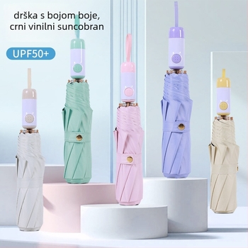 Sklopivi kišni kišobran s tri odjeljke, UPF>40 UV zaštita, tkanina 210T, nehrđajući čelični oslonac, okvir s 8 rebara, tisak logotipa i prilagodba