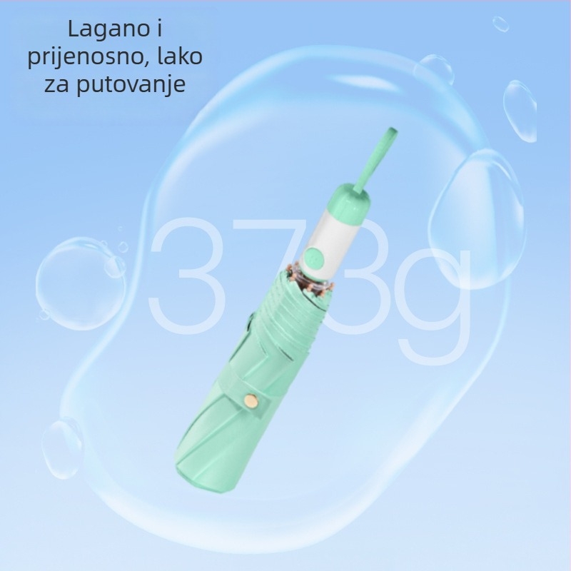 Sklopivi kišni kišobran s tri odjeljke, UPF>40 UV zaštita, tkanina 210T, nehrđajući čelični oslonac, okvir s 8 rebara, tisak logotipa i prilagodba