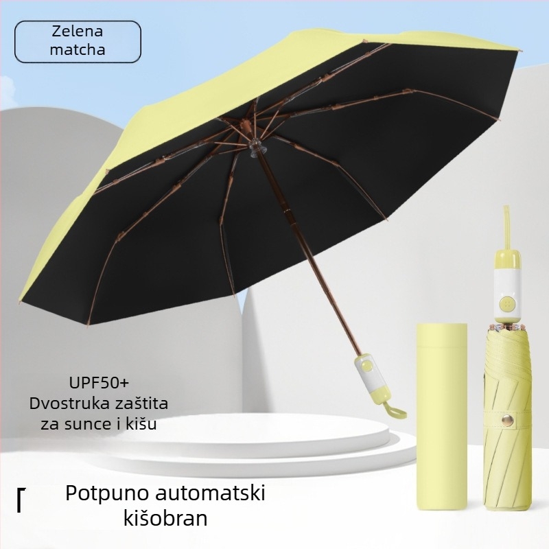 Sklopivi kišni kišobran s tri odjeljke, UPF>40 UV zaštita, tkanina 210T, nehrđajući čelični oslonac, okvir s 8 rebara, tisak logotipa i prilagodba