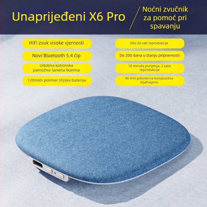 Zvučnik za san ispod jastuka (Dizajn leteći disk) – Bluetooth 5.3, 100Hz–20kHz, SNR ≥70dB, 5W, Ugrađena baterija 100–300mAh