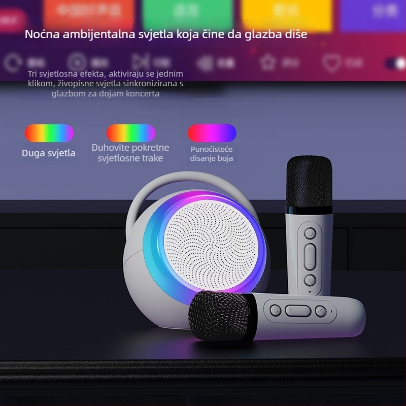 Prijenosni Bluetooth karaoke zvučnik s ugrađenim mikrofonom, Bluetooth 5.3, 5W izlazna snaga, ugrađena baterija 1200-2000mAh, domet 10 m
