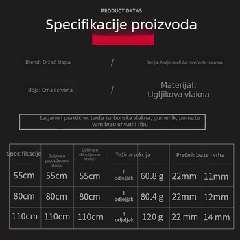 Karbonski teleskopski štap za mrežu za ribolov, lagan i prijenosan, 4 segmenta, težina 0,5 kg