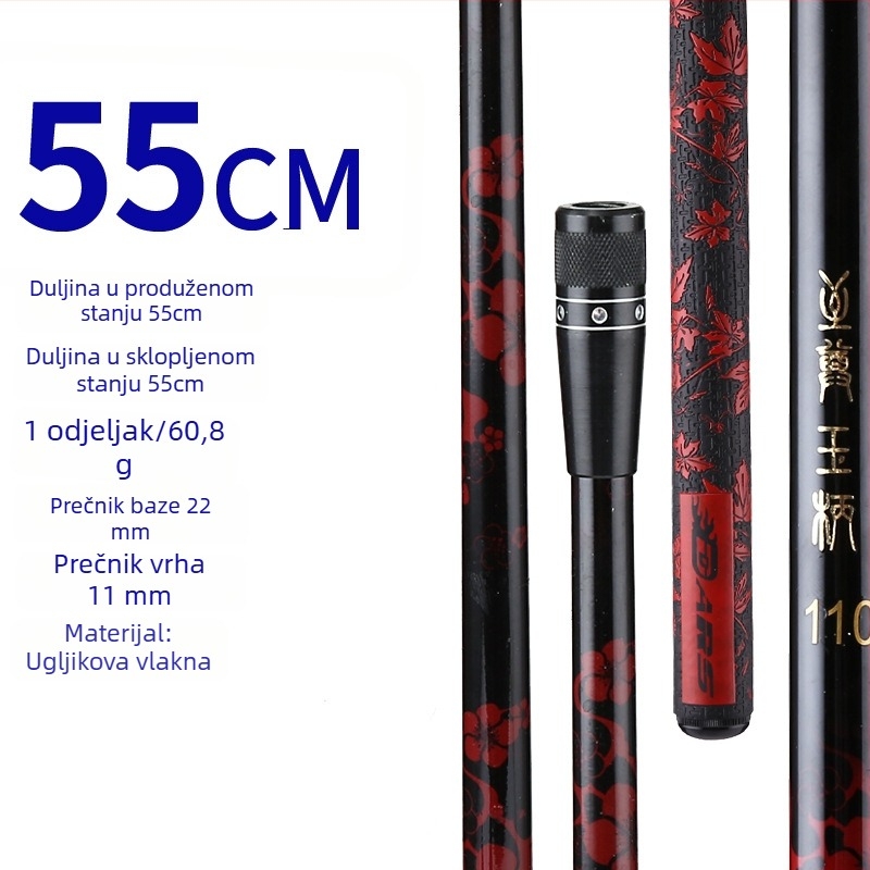 Karbonski teleskopski štap za mrežu za ribolov, lagan i prijenosan, 4 segmenta, težina 0,5 kg