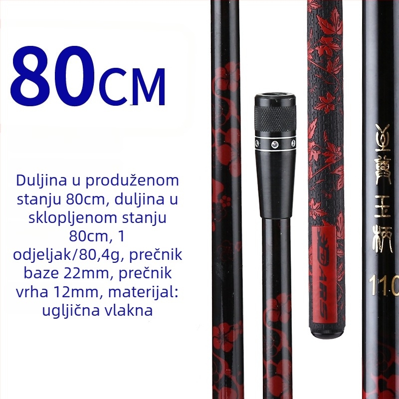 Karbonski teleskopski štap za mrežu za ribolov, lagan i prijenosan, 4 segmenta, težina 0,5 kg
