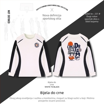 Unisex košarkaški trening dres s dugim rukavima, brzo se suši, prozračan, 100% poliester, za odrasle