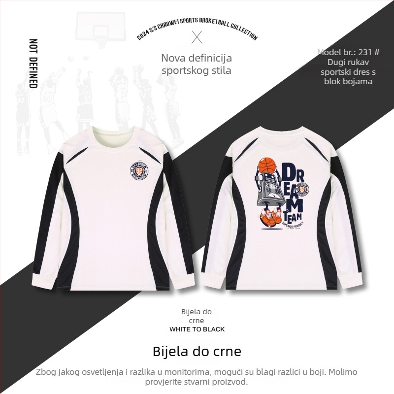 Unisex košarkaški trening dres s dugim rukavima, brzo se suši, prozračan, 100% poliester, za odrasle