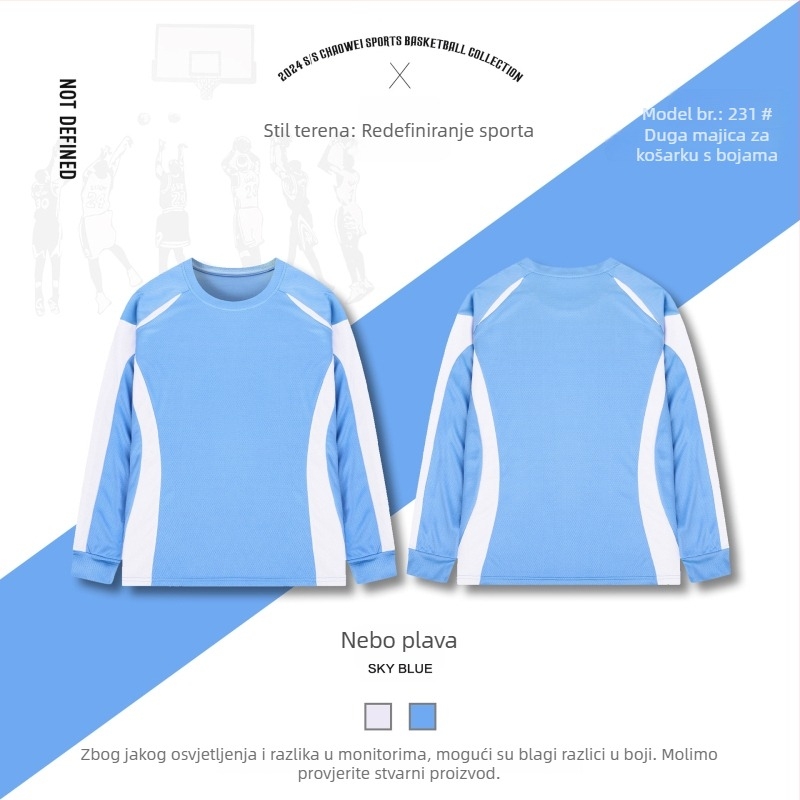 Unisex košarkaški trening dres s dugim rukavima, brzo se suši, prozračan, 100% poliester, za odrasle
