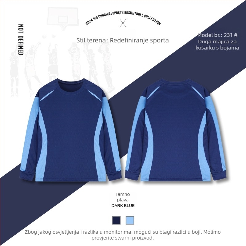 Unisex košarkaški trening dres s dugim rukavima, brzo se suši, prozračan, 100% poliester, za odrasle