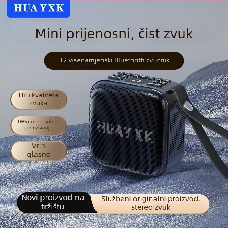 Bežični Bluetooth zvučnik T2 s utorom za karticu, integrirana baterija 1000–1200mAh, Bluetooth 5.0, snaga 10W, raspon frekvencija 100Hz–20kHz