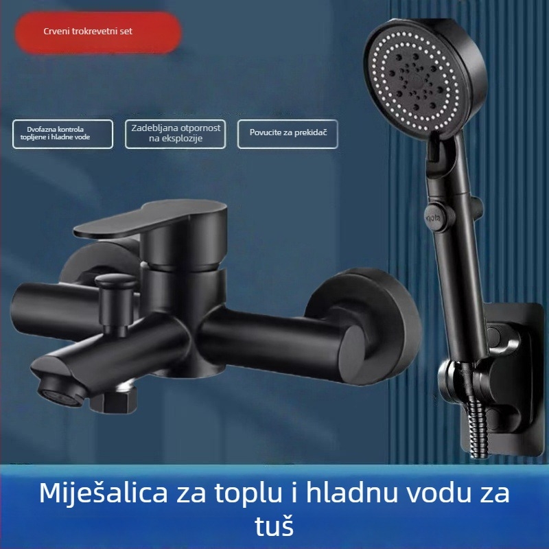 Skriveni tuš set od 304 nehrđajućeg čelika, okretna tuš glava, ušteda vode, dvostruka kontrola topline, jednim klikom isključivanje vode, 0–90°C