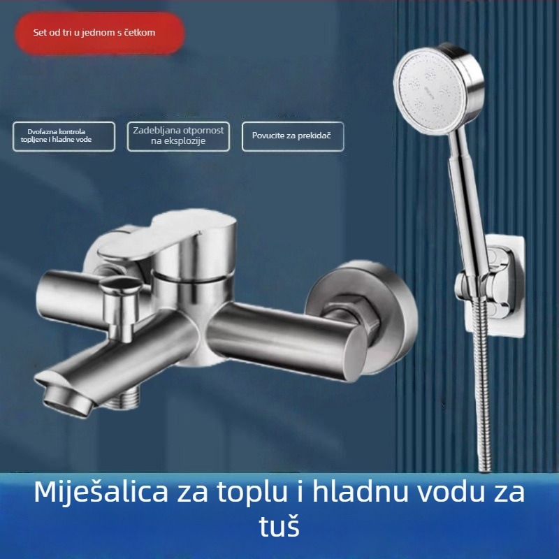 Skriveni tuš set od 304 nehrđajućeg čelika, okretna tuš glava, ušteda vode, dvostruka kontrola topline, jednim klikom isključivanje vode, 0–90°C
